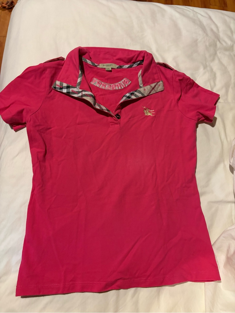 Burberry Hot Pink Polo with Signature Check Collar